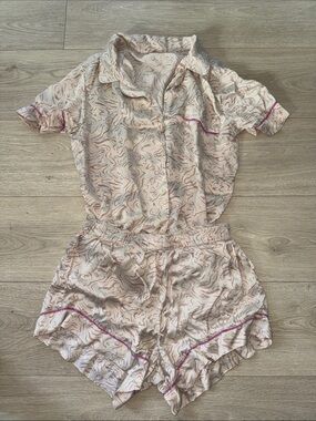 Eberjey Cream and Pink Short Pajama Set